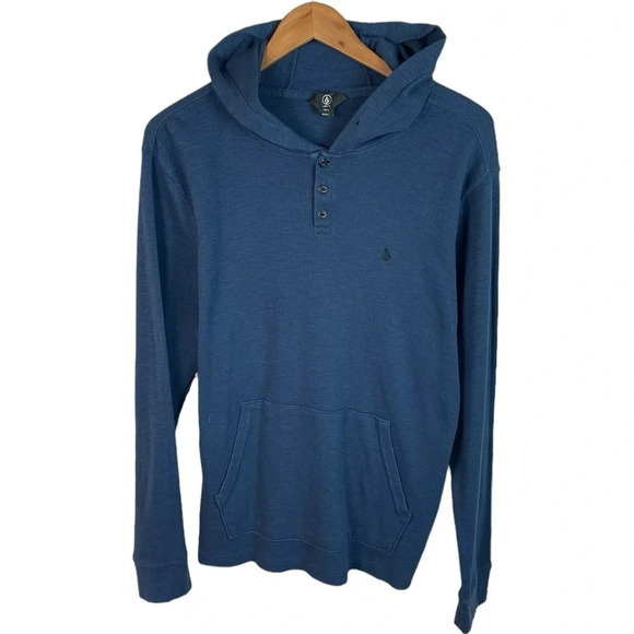 LS316 Men’s VOLCOM Stone Skater Brans Waffle Knit Hoodie LS Shirt L - Picture 1 of 5